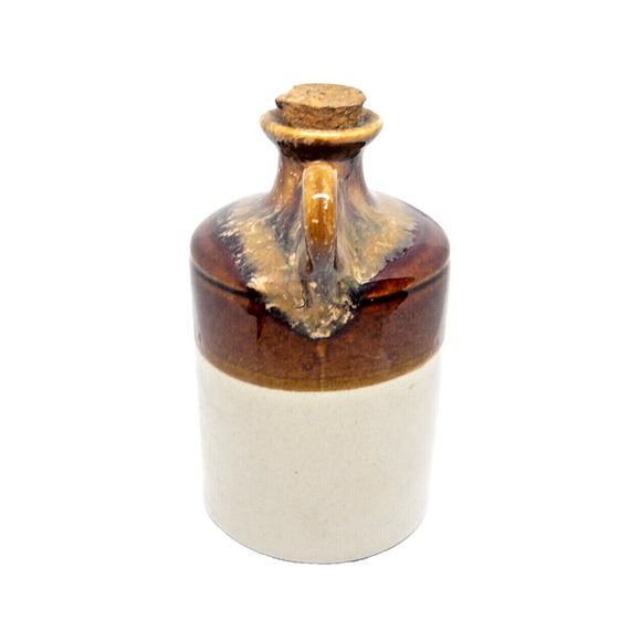 Miniature 3 Tone Little Brown Jug w/Cork Stopper Stoneware Cream/Brown/Beige VTG - Picture 4 of 7